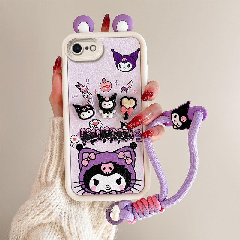 KEYSION Cute Ear 3D Cartoon Case for iPhone SE 2020 2022 with Bracelet Silicone Shockproof Phone Cover for iPhone 8 7 6s Plus