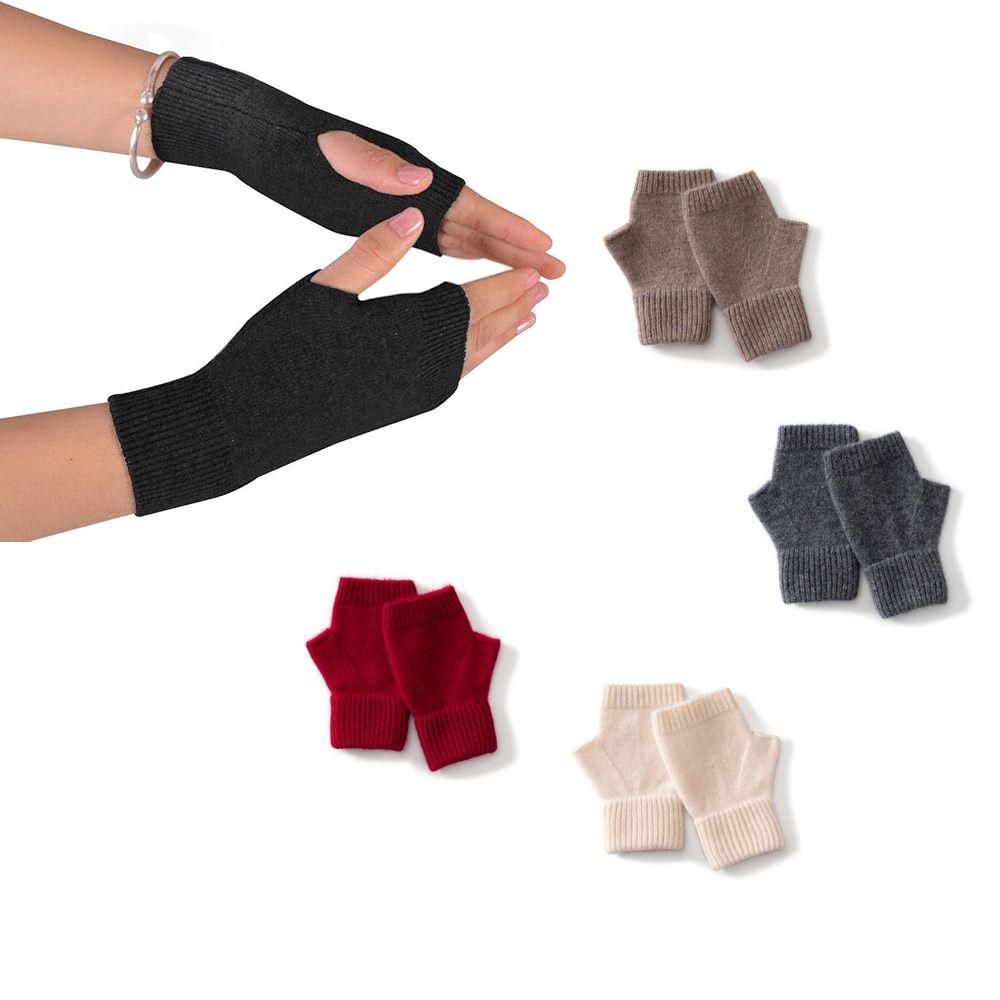 Solid Color Wool Knitted Gloves Cozy Fingerless Gloves Winter Season Women's Wear