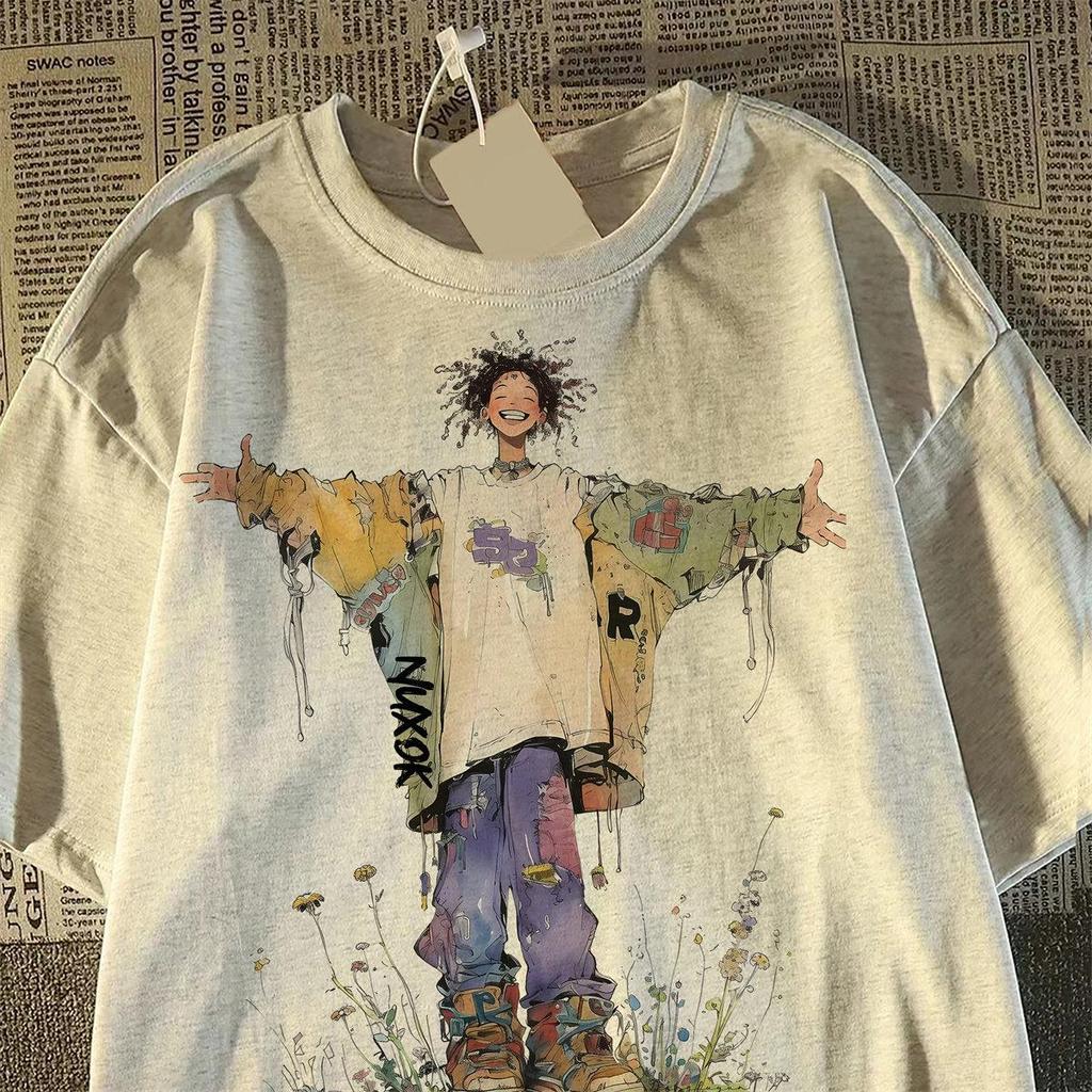 Unisex American Retro Artistic Loose-Fit Cotton T-Shirt