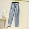DIMANAF 2025 Neue Sommer Basic Elastische Jeanshosen Damen Locker Lässige Denim Basic Hosen Große Blaue Hosen
