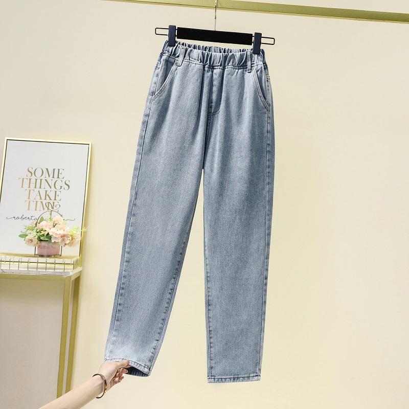 DIMANAF 2025 Nové letní základní elastické džínové kalhoty dámské volné ležérní džínové základní kalhoty velké modré kalhoty