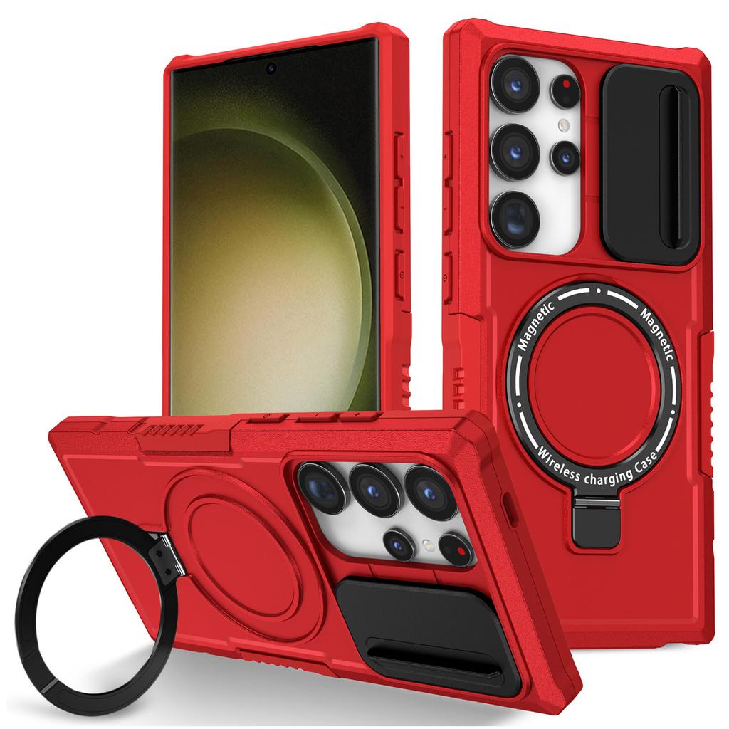 For Samsung Galaxy S24 Ultra Case PC+TPU Phone Cover with Lens Lid Magnetic Case