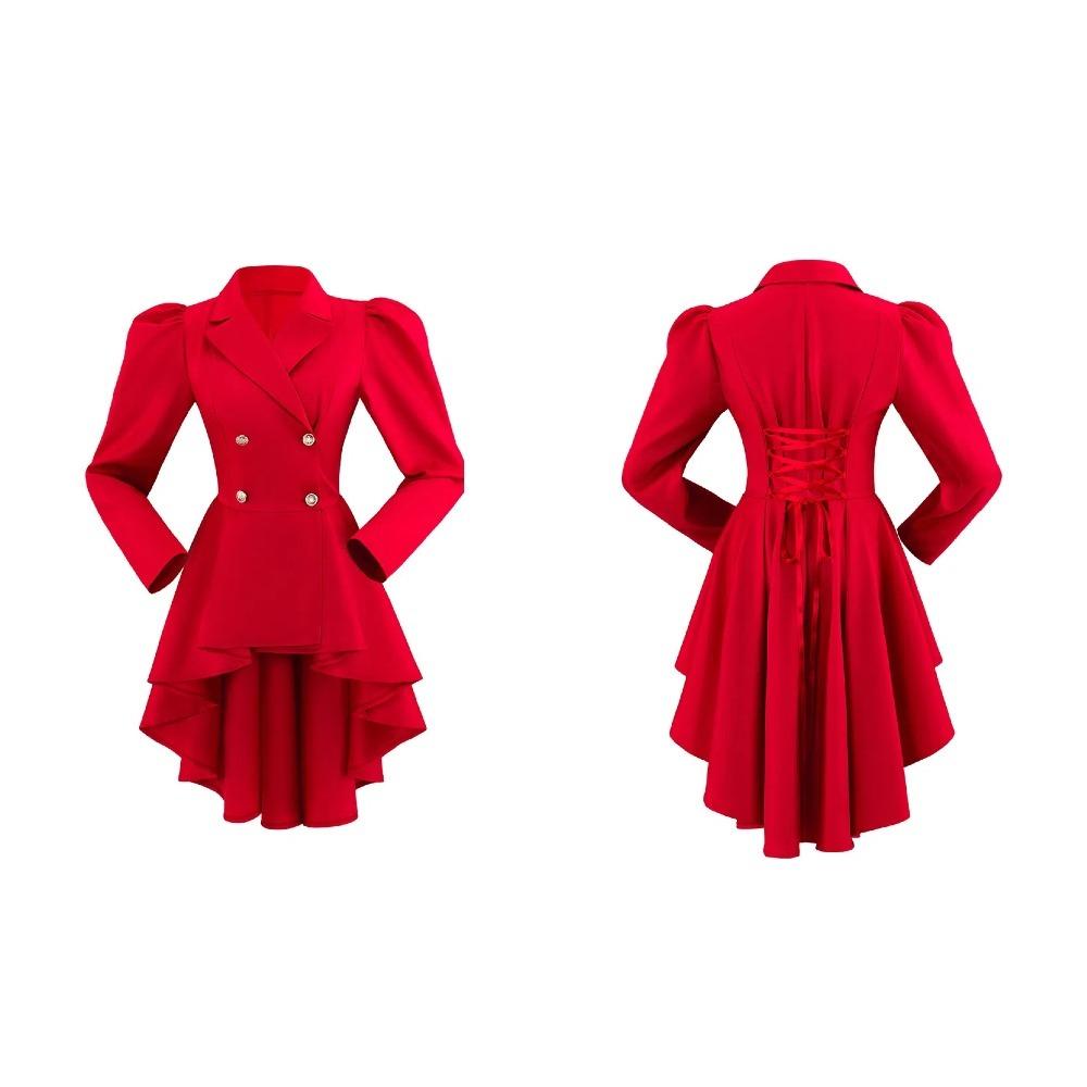 Red Medieval Swallowtail Coat Gothic Victorian Retro Cosplay Outfit for New Year