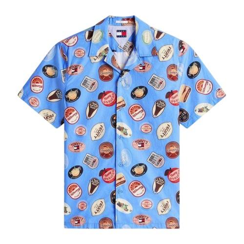 Camicia a maniche corte da uomo Tommy Jeans con stampa all-over, vestibilità rilassata