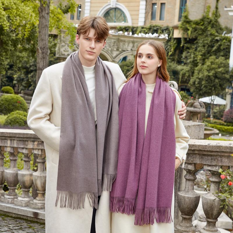 Fular Gros de Lână Culoare Solidă Unisex Fular de Iarnă cu Franjuri de Cașmir Cald Rezistent la Vânt Înfășurare Plaid pentru Femei & Bărbați