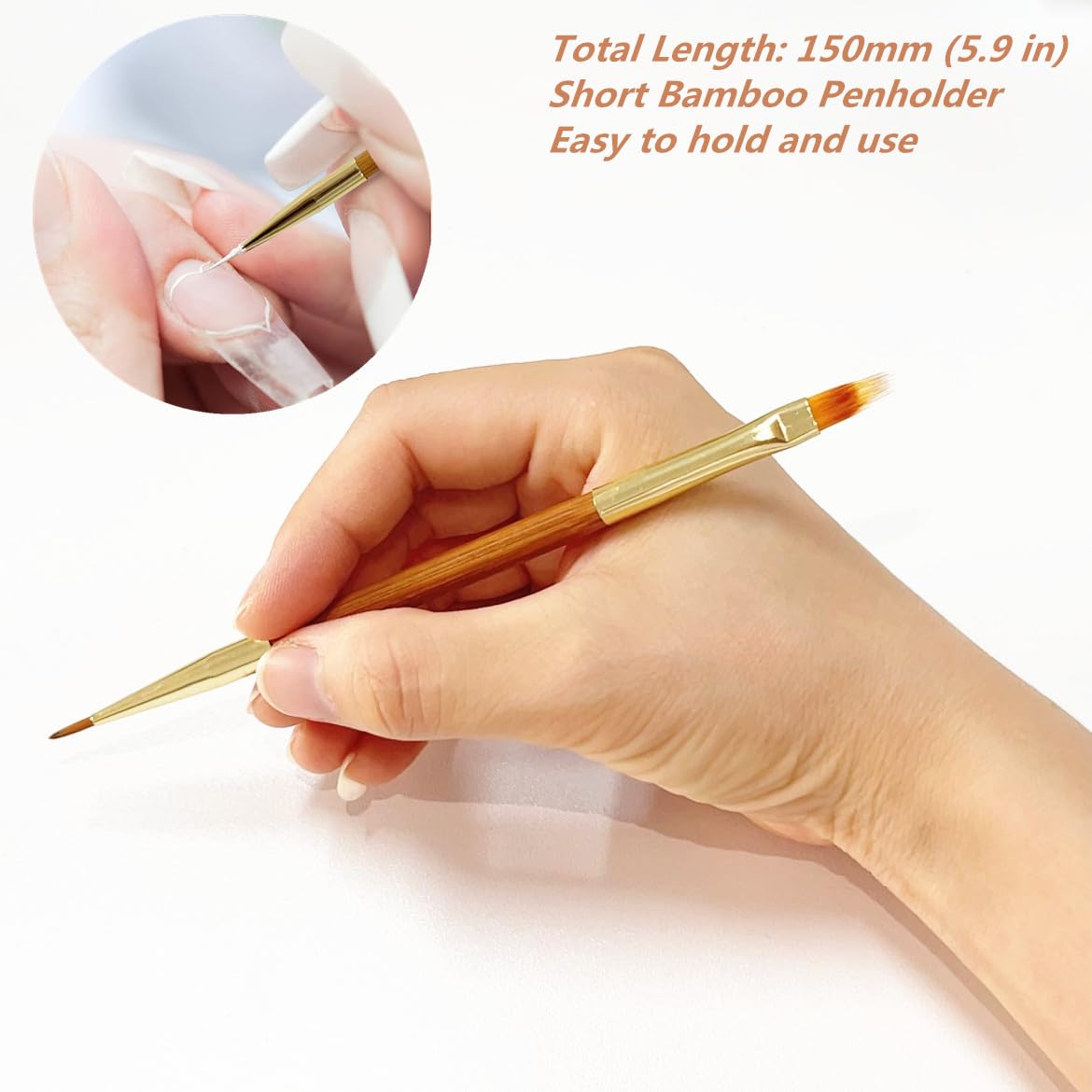 3Pcs Nail Art Drawing Brushes, Short Bamboo Penholder Double End Pen Brush, Acrylic Round Flat Painting Drawing Liner Tools