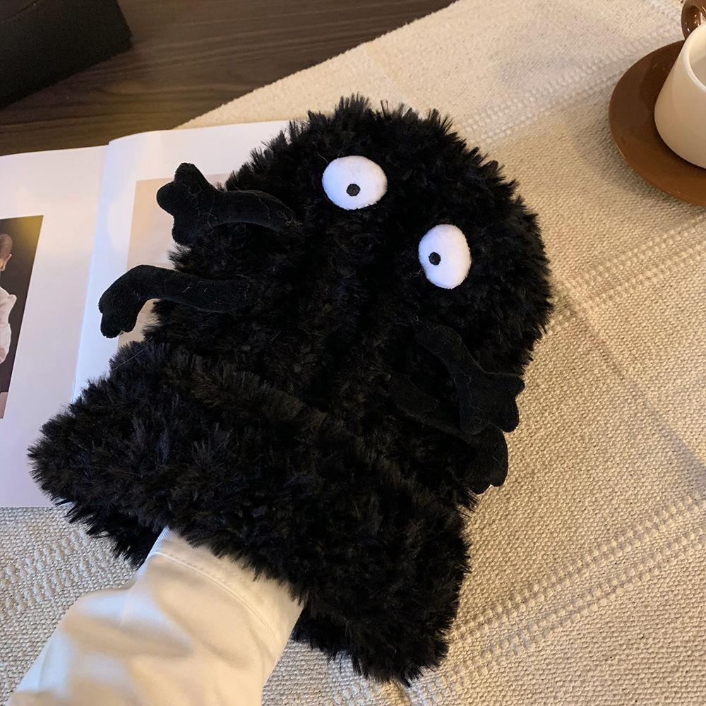 Japanese Cartoon Funny Plush Hat for Women in Autumn and Winter Maillard Cute Face Showing Small Thickened Warm Pile Hat Trendy