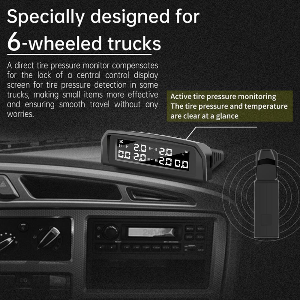 Smart Car Tire Pressure Monitor Solar-Powered TPMS with LCD Display - External/Internal Sensors, IPX7 Waterproof, Real-Time Monitoring System