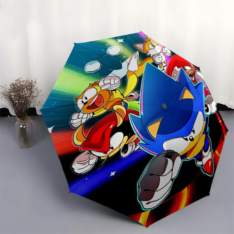 1pc Sonic the Hedgehog Automatic Opening Closing Umbrella, Portable 3-Fold Design, 8-Bone Iron Frame Outdoor Umbrella, Ideal Gift for Fans, Travelers,