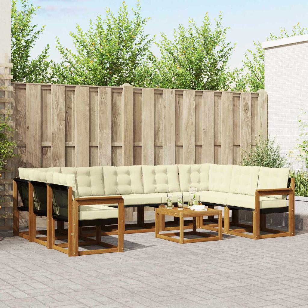Outdoor Sofa Set 10 pcs Natural and Cream Solid Acacia Wood