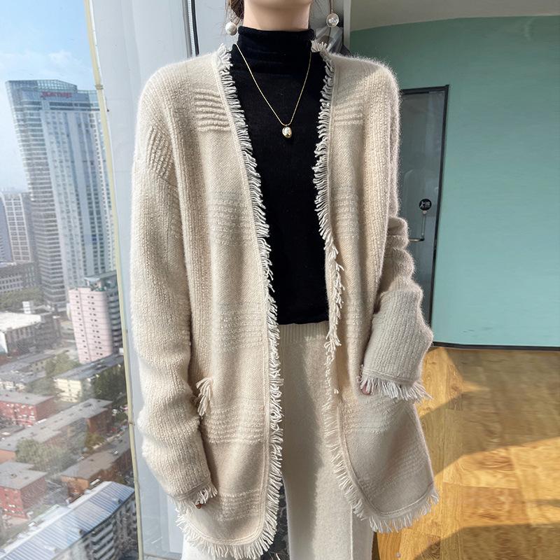 French Chic Wool Tassel Cardigan Sweater - Women's Loose Long Sleeve Knitwear