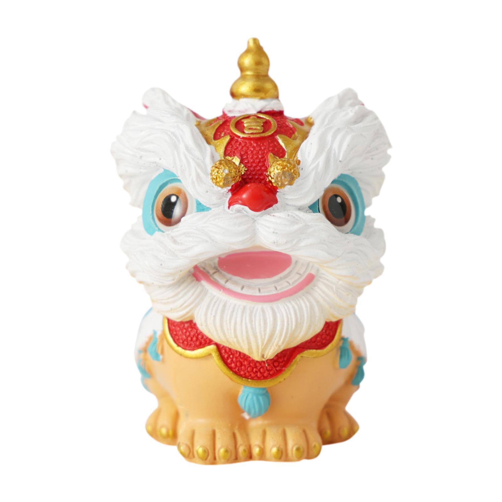 Chinese Lion Dance Statue Animal Sculpture Decorative Traditional Resin Figurine красный