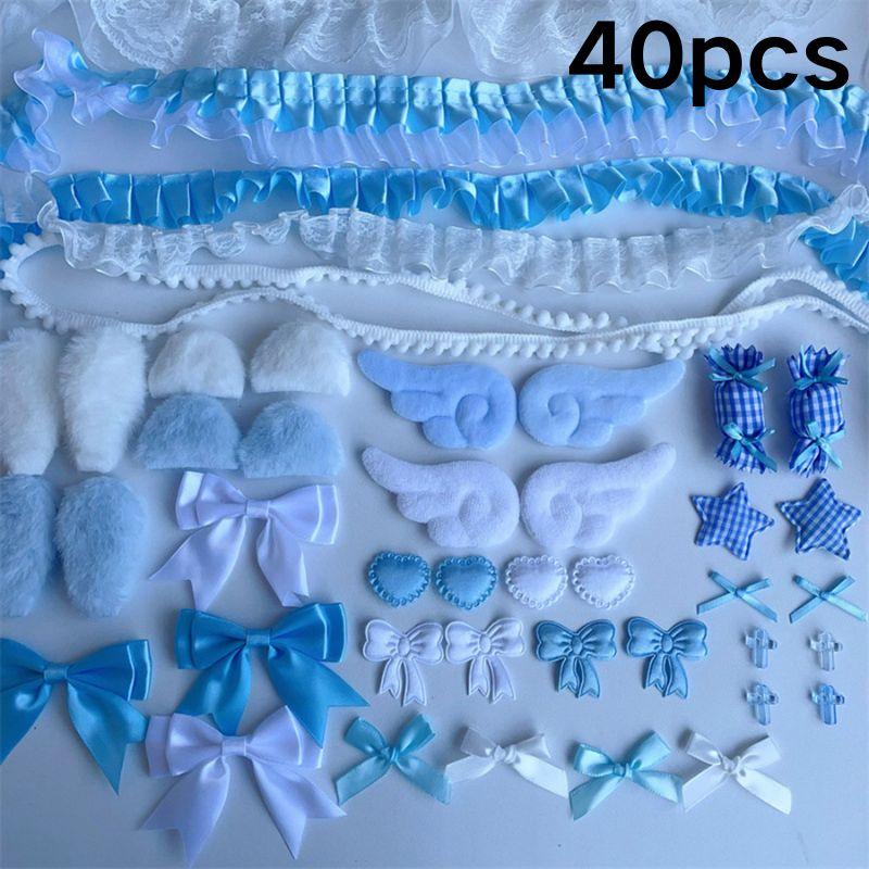 DIY Plush Ribbon La Trim Handmade Material Kit Angel Wings Plush Bunny Ears Bow Heart Star Handmade Colorful Material Pack Set