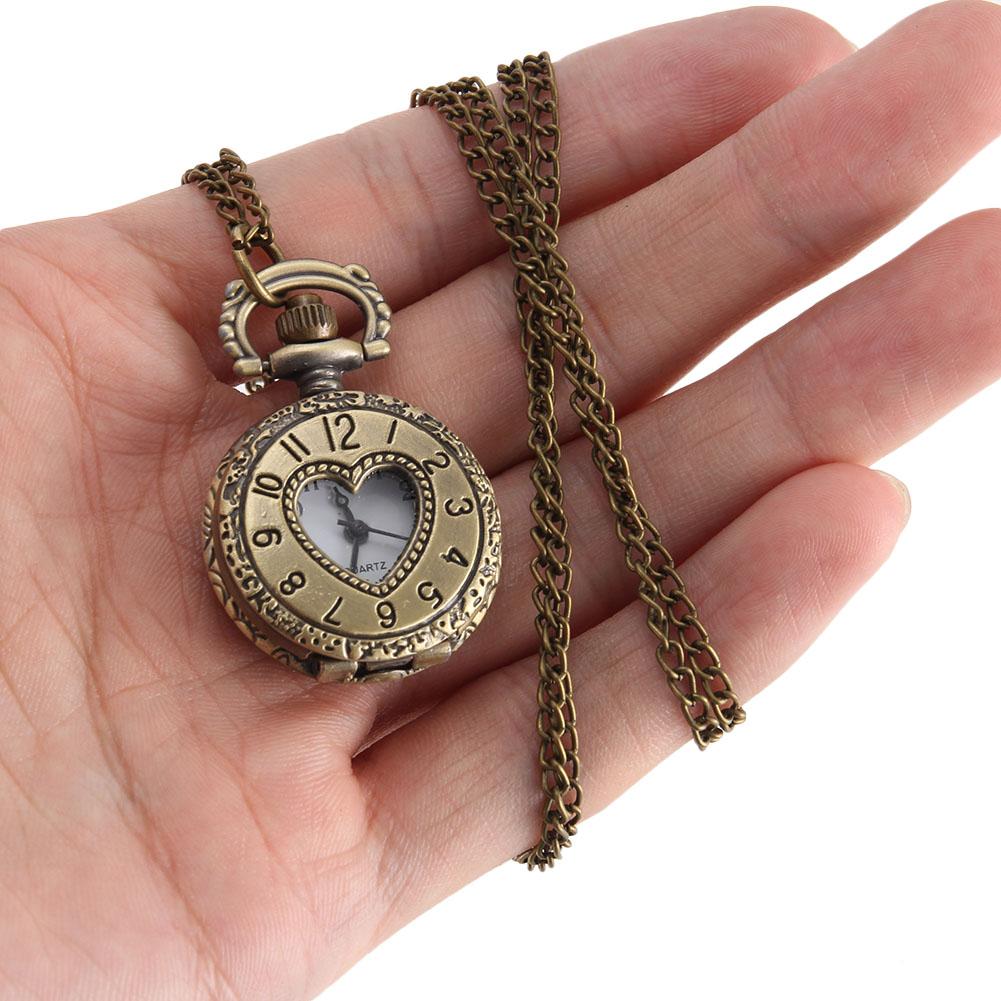 Orologio da tasca moda retrò per uomo donna, bronzo, quarzo, lega, cassa cava con ingranaggi scolpiti, con catena
