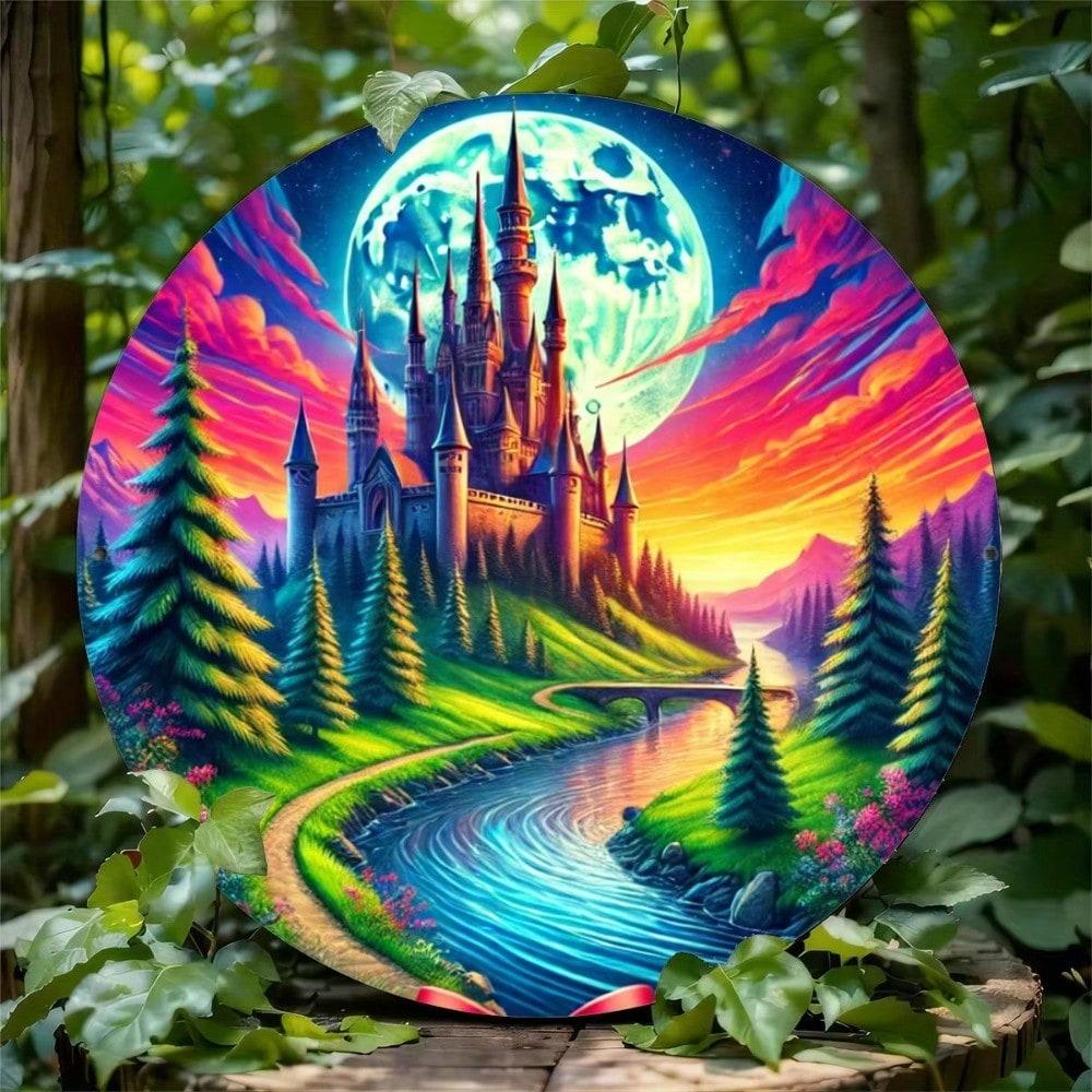Magical Castle Metal Wall Art Waterproof Sculpture Collectible Home Decor 20x20