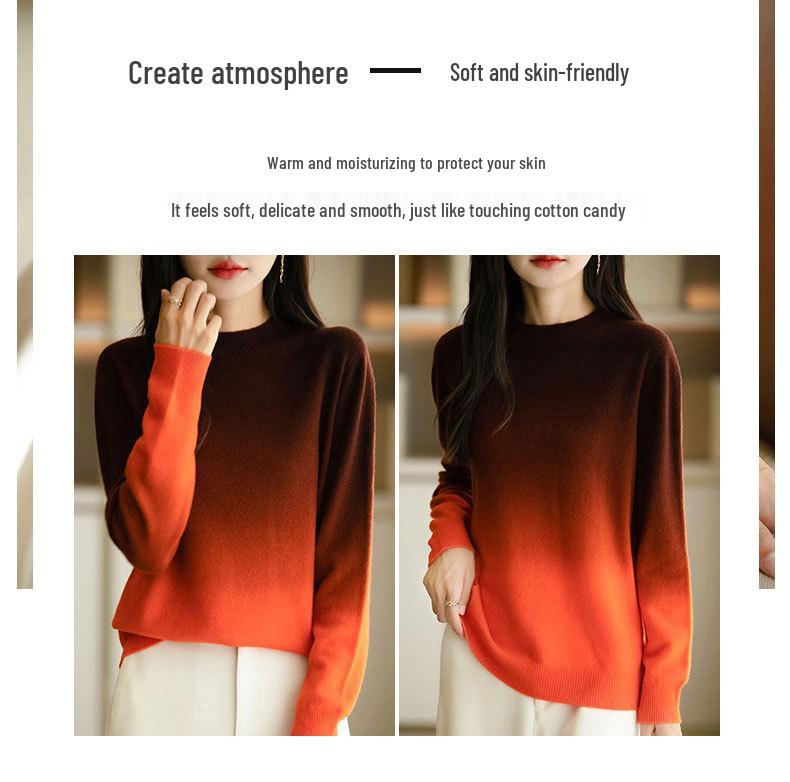 2024 Autumn/Winter Gradient Color Women's Velvet Loose Knit Pullover Sweater