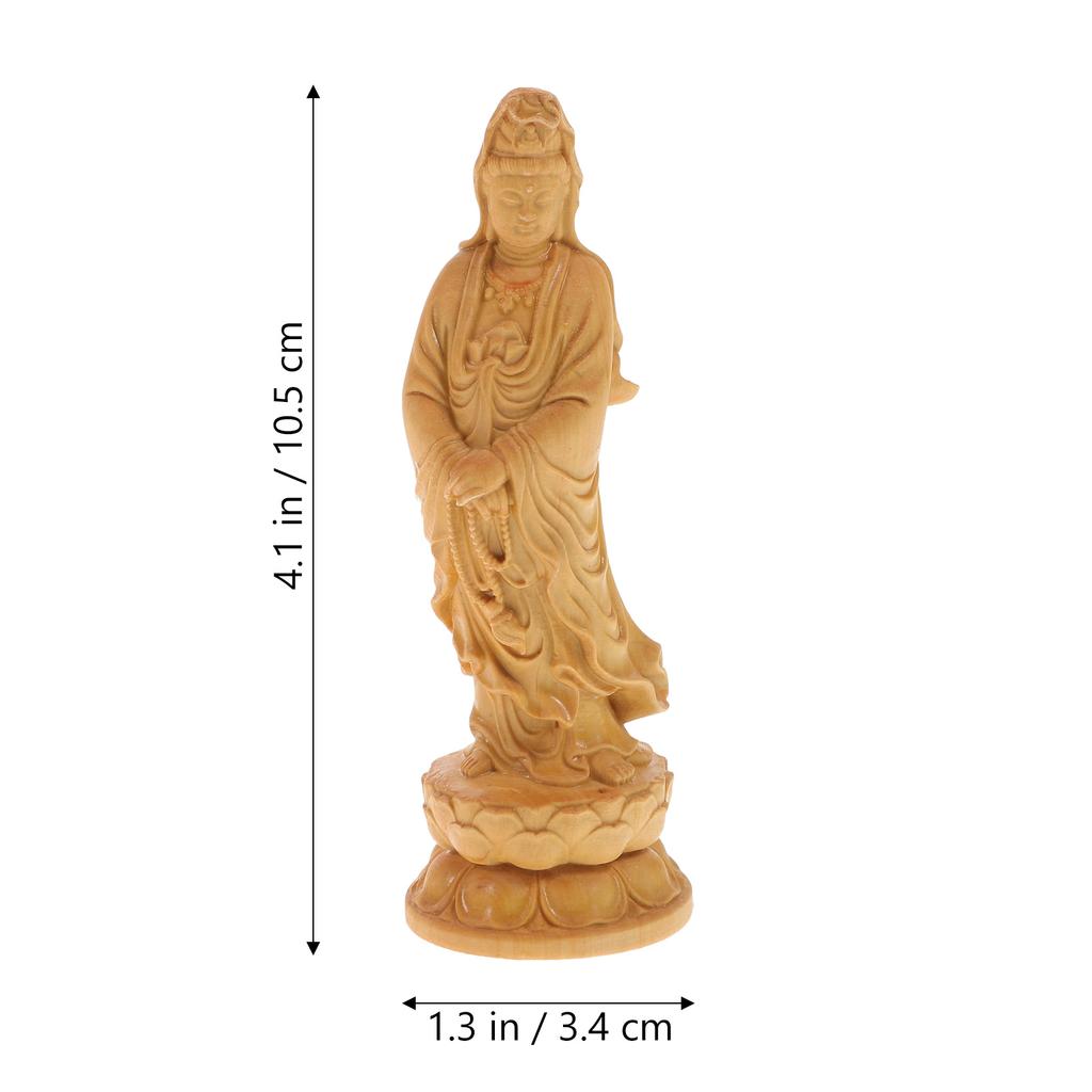 Figure Statue Ornament Buddha Chinoiserie Decor Good Luck Home Desktop Adorn Wooden Quan Yin Carving Household