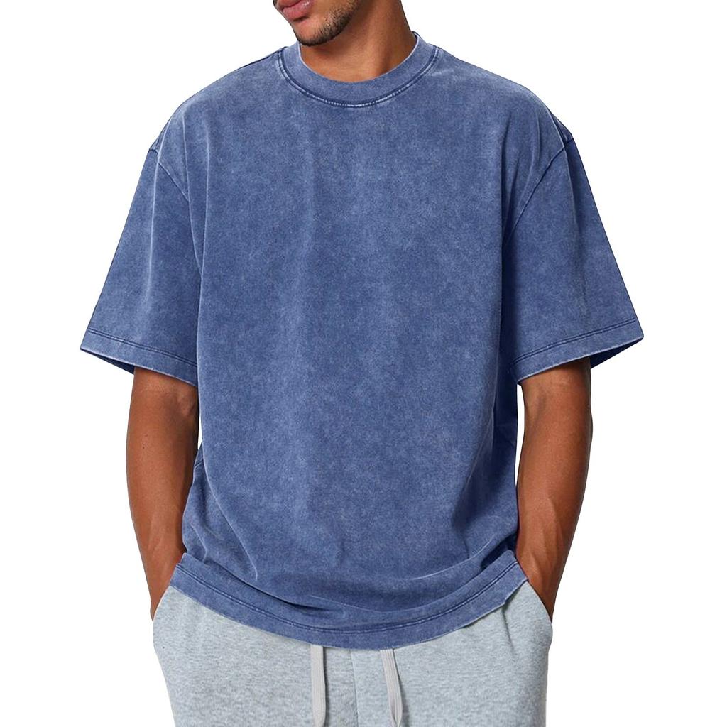 Herre Sommer Ensfarget Rund Hals Løs Kort Erm Topp