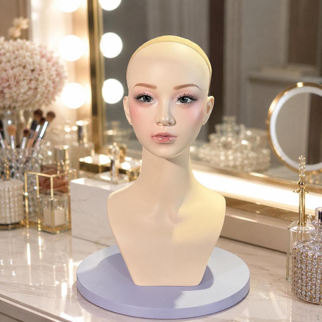 Realistic Mannequin Head Holder Portable Wigged Display Stand PVC for Showcasing Home Stores