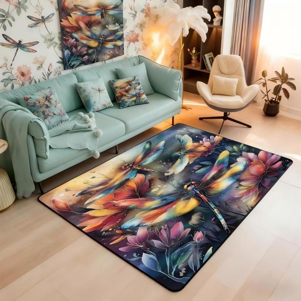 Black Floral Bat 5x7 Area Rug Halloween Bats Living Room Rug | Boho Flowers Rugs for Bedroom, Romantic Plant Gothic Carpet Indoor Floor Mat