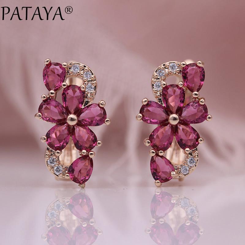 PATAYA Spring Girly Rose Gold Color Earrings Plum Blossom-Shaped Multi-Color Earrings
