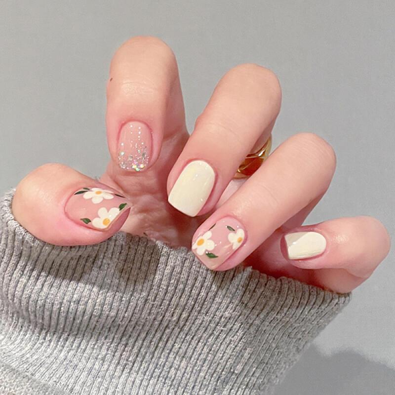 Buttercream Yellow Flower Nail Tips [24tips] LK13223