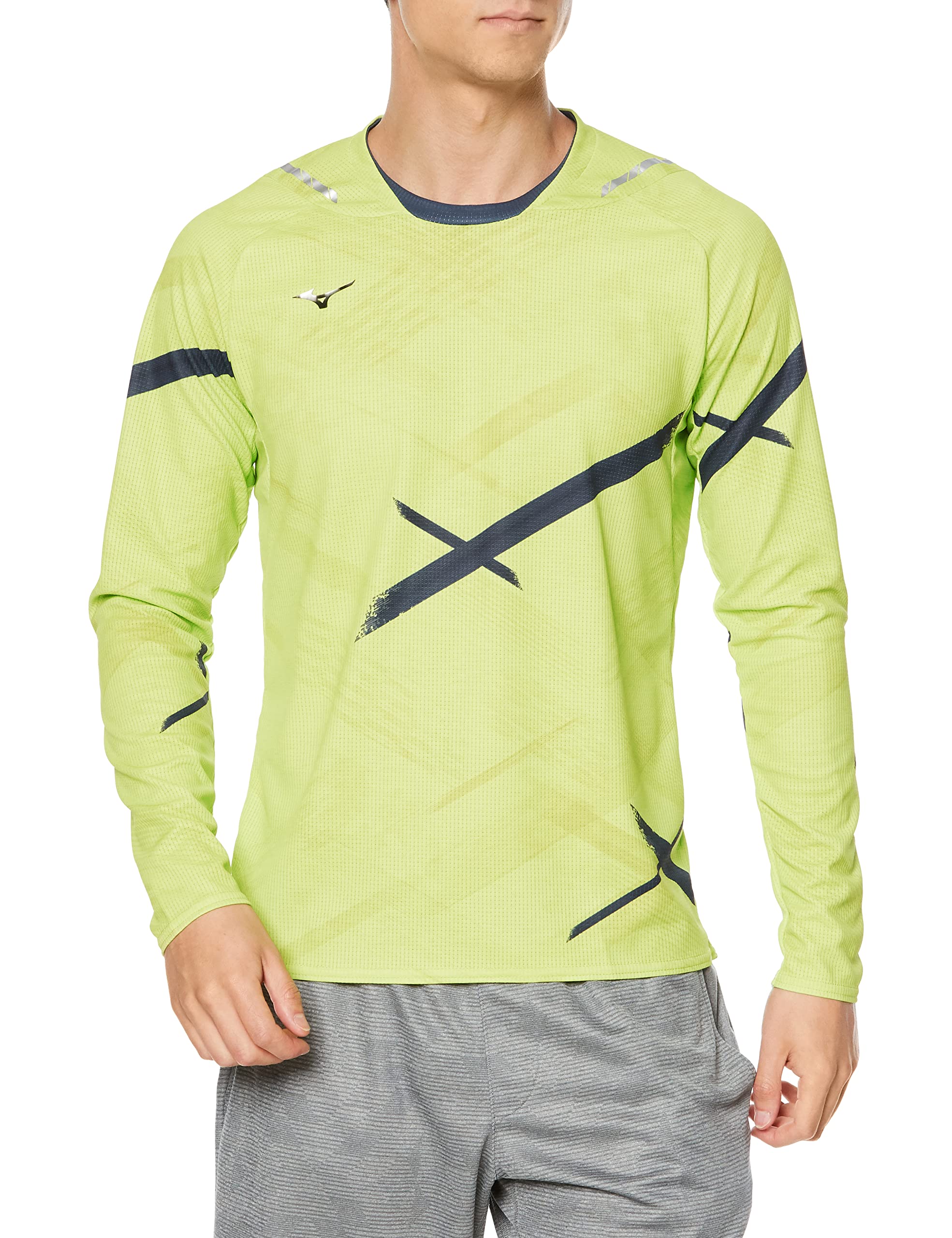 

Mizuno Dry Aeroflow Training Wear, Long Sleeve T-Shirt, Synergy Design, Player-Linked Print, Highly Breathable, Sports, 32MA2031, Neolime, XL