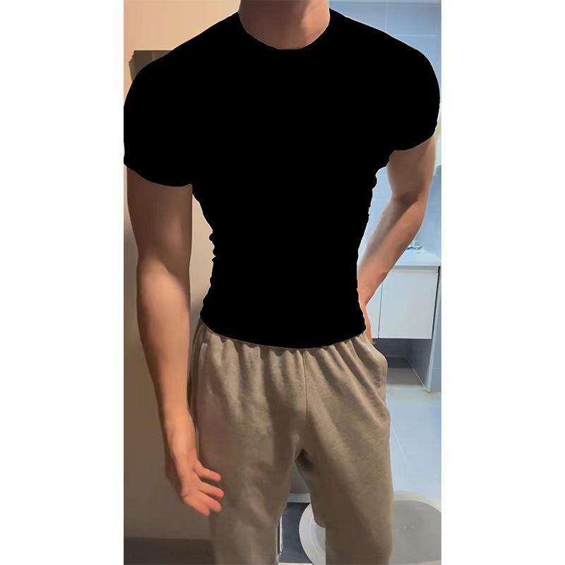 Herren Enges T-Shirt mit kurzen Ärmeln, Schmal geschnittenes Oberteil mit Rundhalsausschnitt, Lässiges Tägliches Basic-T-Shirt 2XL schwarz
