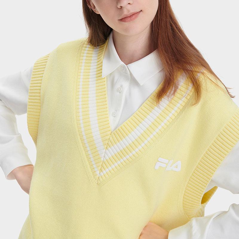 FILA Solid Color Casual Sleeveless Knit Top Women tops Yellow F11W339401F-YE