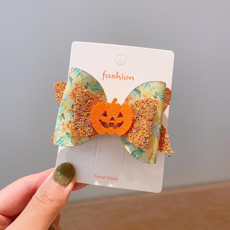 Handmade Halloween Hair Clips for Kids: Pumpkin, Ghost, Black Bat Bow, Party Accessories