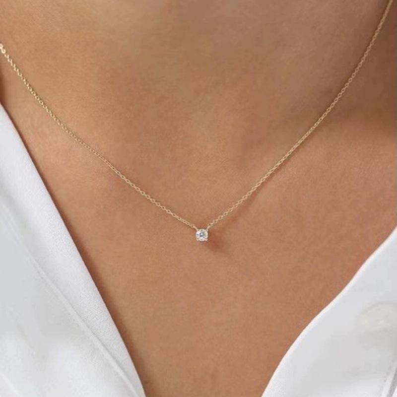 

Ожерелье из серебра 925 пробы с четырьмя когтями и цирконами, женская цепочка с одним бриллиантом, универсальная цепочка с двумя бриллиантами на ключице Small size 2.5mm