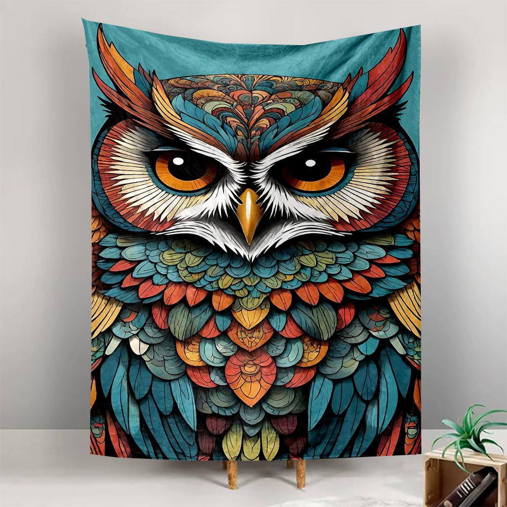 Vibrant Owl Illustration Patterned tapestry for bedroom and living room home decor