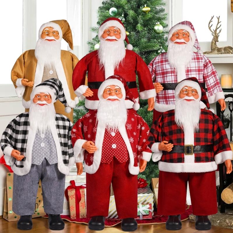 Festival Santa Statue 12" Colorful Checkered Standing Santa Figurine Dolls Christmas Desktop Decoratove Ornament Gift