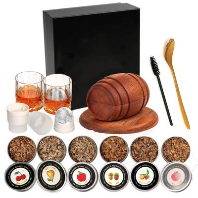 Zestaw do wędzenia whiskey z wiórkami drewna - 6 smaków, Infuzer do wędzenia drinków Old Fashioned, na koktajle, urodziny, bourbon, na prezenty