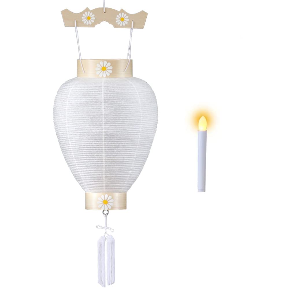 

Gifu Paper Lantern, Masu White Pattern, with LED Candlelight, for First Bon Festival, 46cm High x 24cm Wide (Flame Diameter), No. 70
