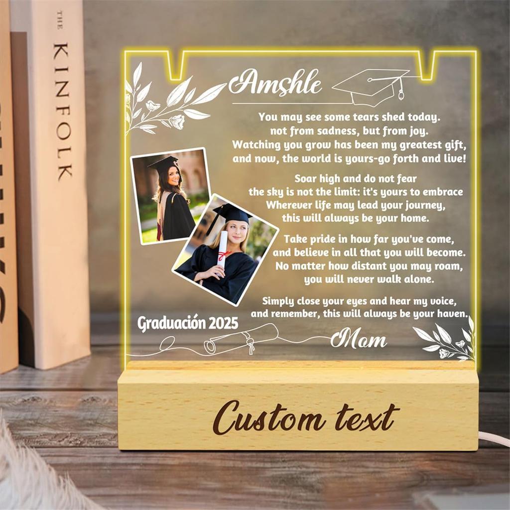 Personalized Graduation Lamp Custom Photo Name Projection Necklace Funny Graduation Gift for Daughter Son Students Graduates Classmates High School