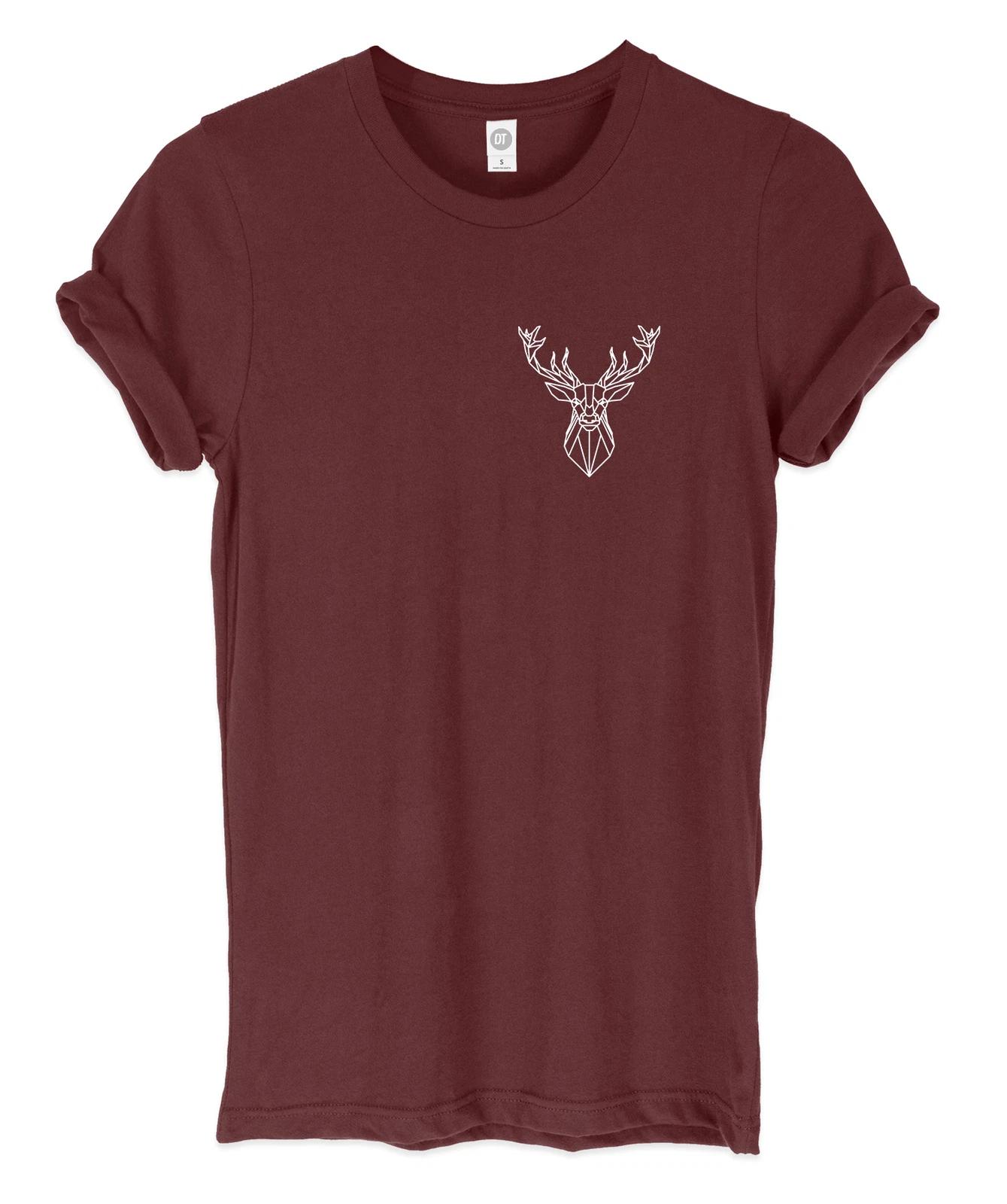 Geometric Stag Breast Print Mens Womans Funny Unisex Pocket Print T-Shirt S