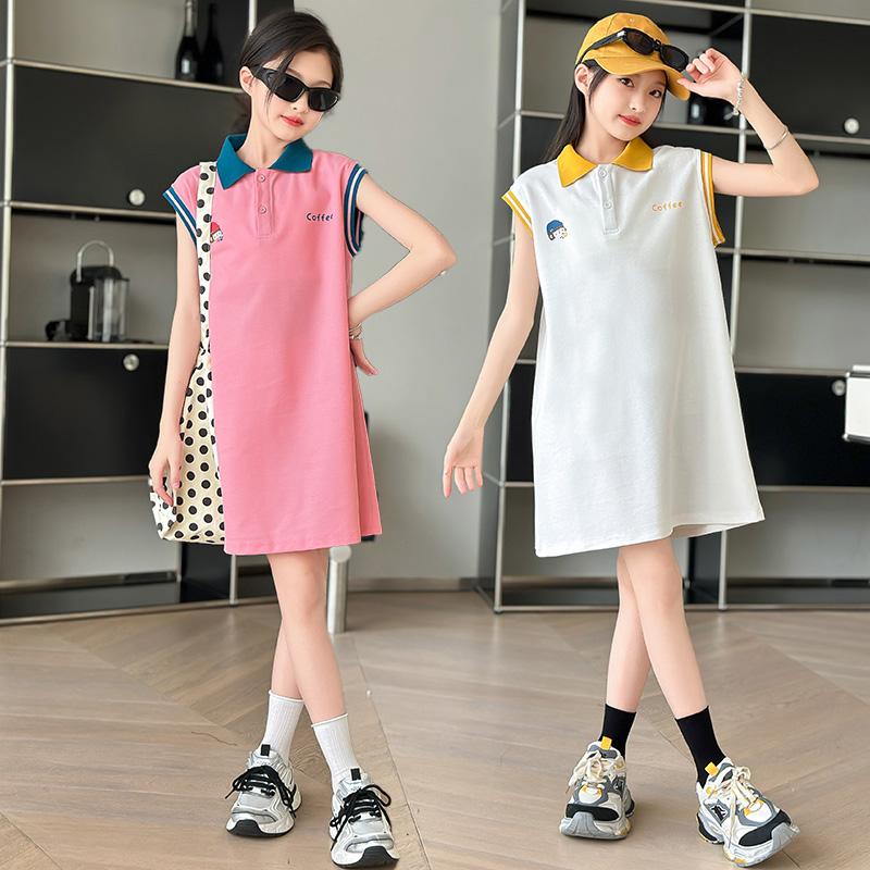 Girls' Summer Dress, New Style, Girls' Summer Dopamine Outfit, Girls' Summer Dress, POLO Skirt, Thin Version
