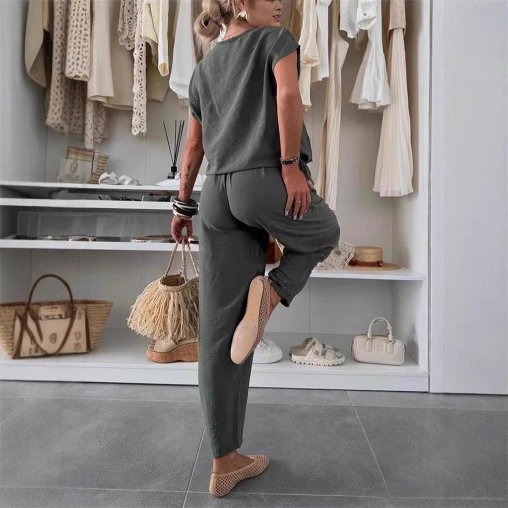 2025 Summer Women's Linen Ice Silk Casual Fashion Set