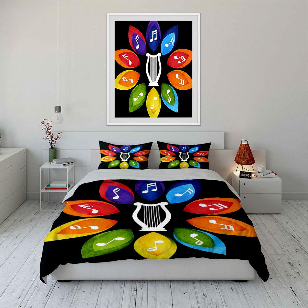 Set de Decoración Musical Colorido Funda Nórdica Suave y Cómoda Juego de Ropa de Cama Incluye 1*Funda Nórdica y 2*Fundas de Almohada, Regalo