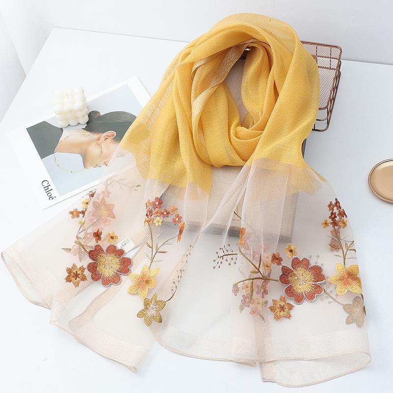Four Season silk wool scarf women hijab pashmina shawls wrap Bandana Blanket Floral Pashmina Embroidery Scarves Foulard Fashion
