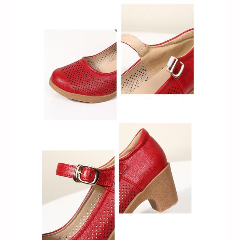 Codzienne Damskie Buty na Grubym Obcasie Lekkie Oddychające Z Dekoracją w Kropki Outdoorowe Sandały do Tańca ze Paskiem na Kostce