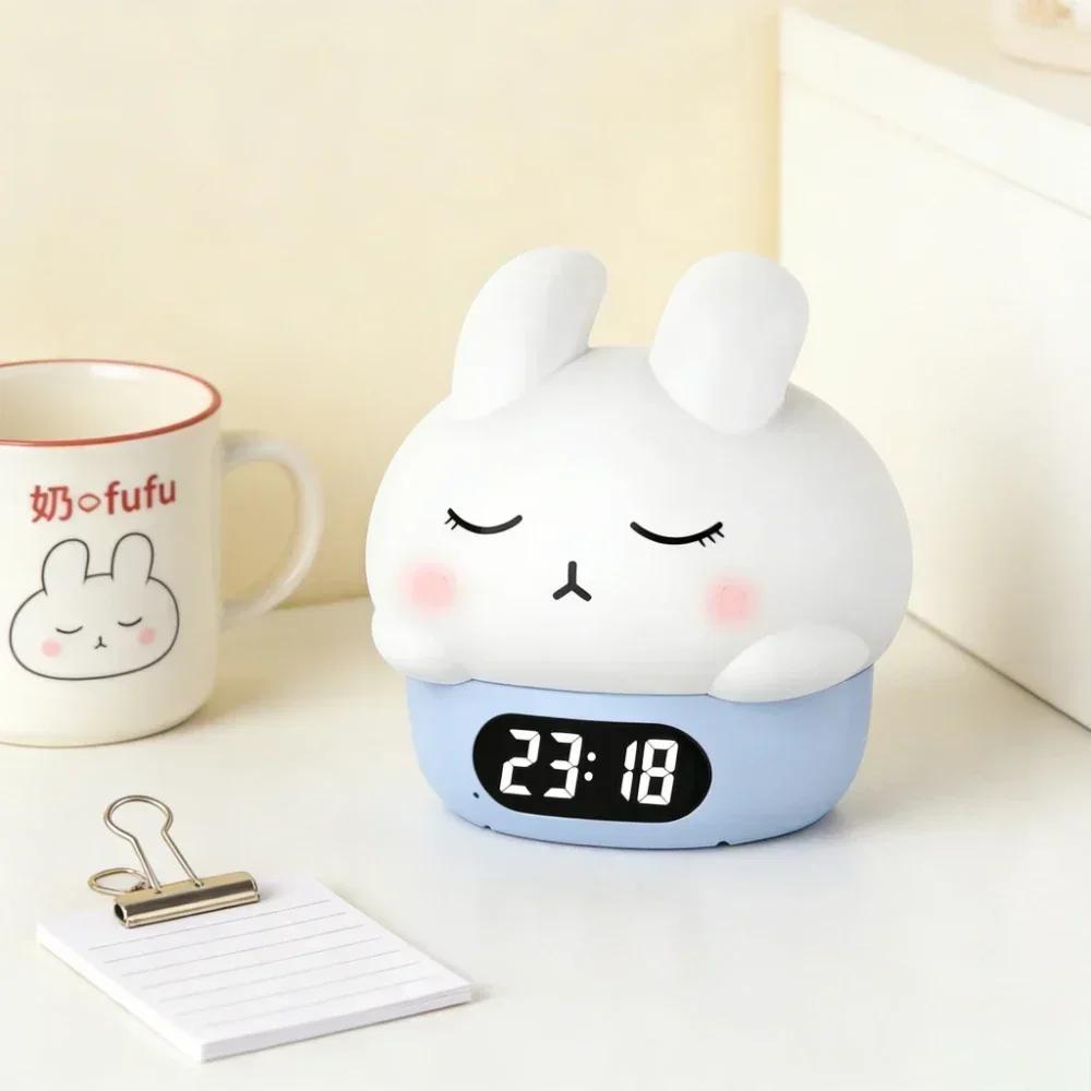 Kawaii Bunny Digital Alarm Clock Cartoon Rabbit USB Electronic Desk Clock Bedrooms Timer Bedside for Kids Small Room Decor
