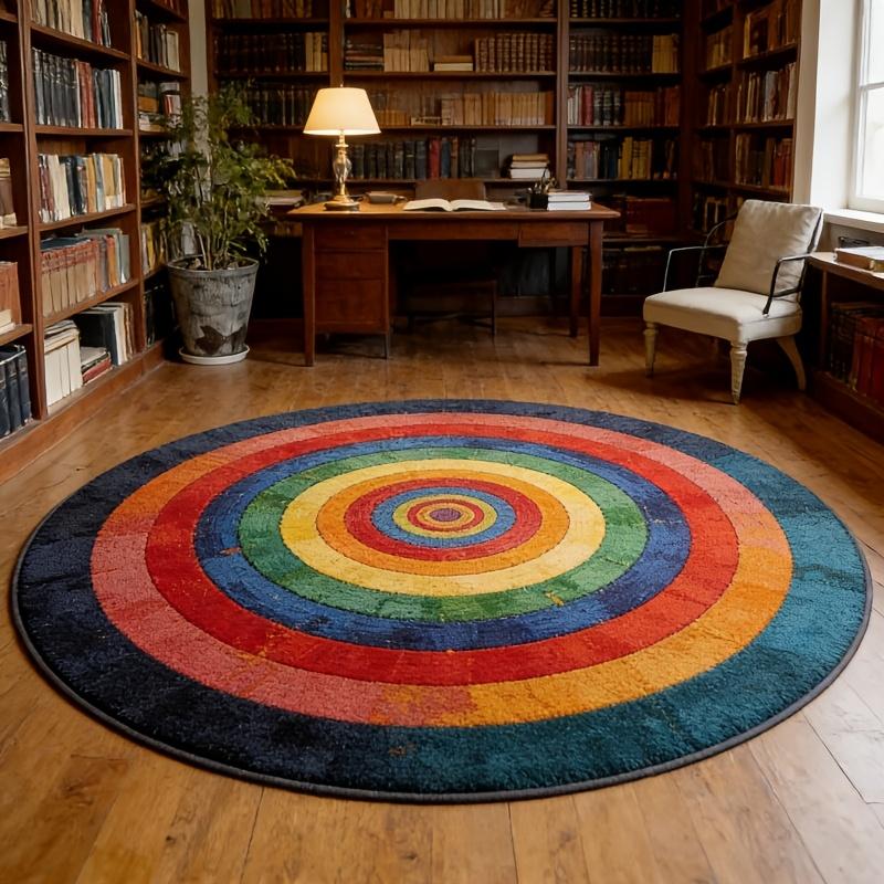 Boho Sun Round Entrance Doormat Golden Radial Sunburst Graphic Rug Neutral Vintage Style Indoor Home Decor Floor Mat