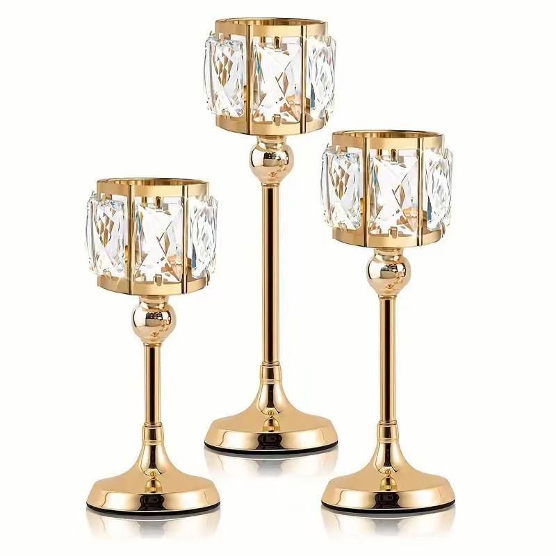 European Gold Crystal Candlestick: Elegant Iron Art for Home Decor, Weddings, and Candlelight Dinners
