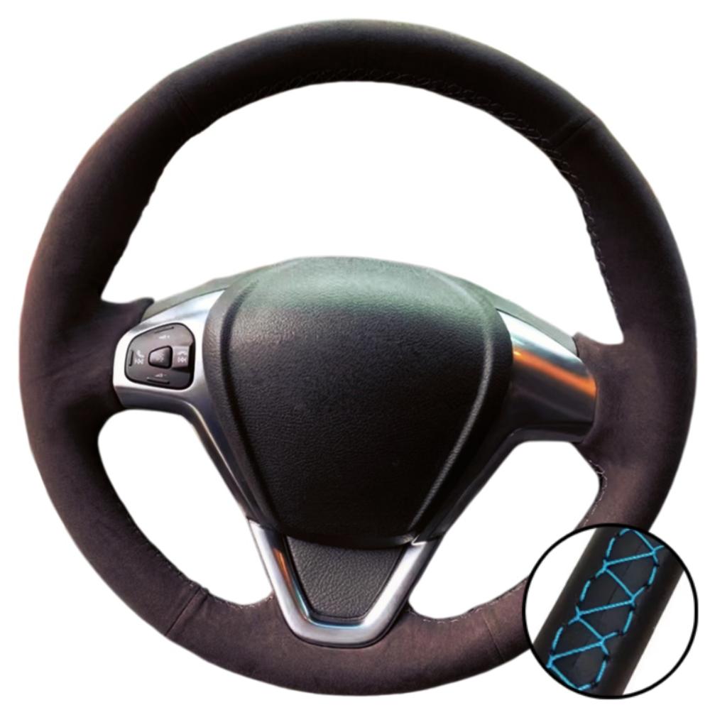 Car Interior Hand Stitched Black Breathable Soft Suede Leather 2008-2017 Steering Wheel Cover For Ford EcoSport Fiesta