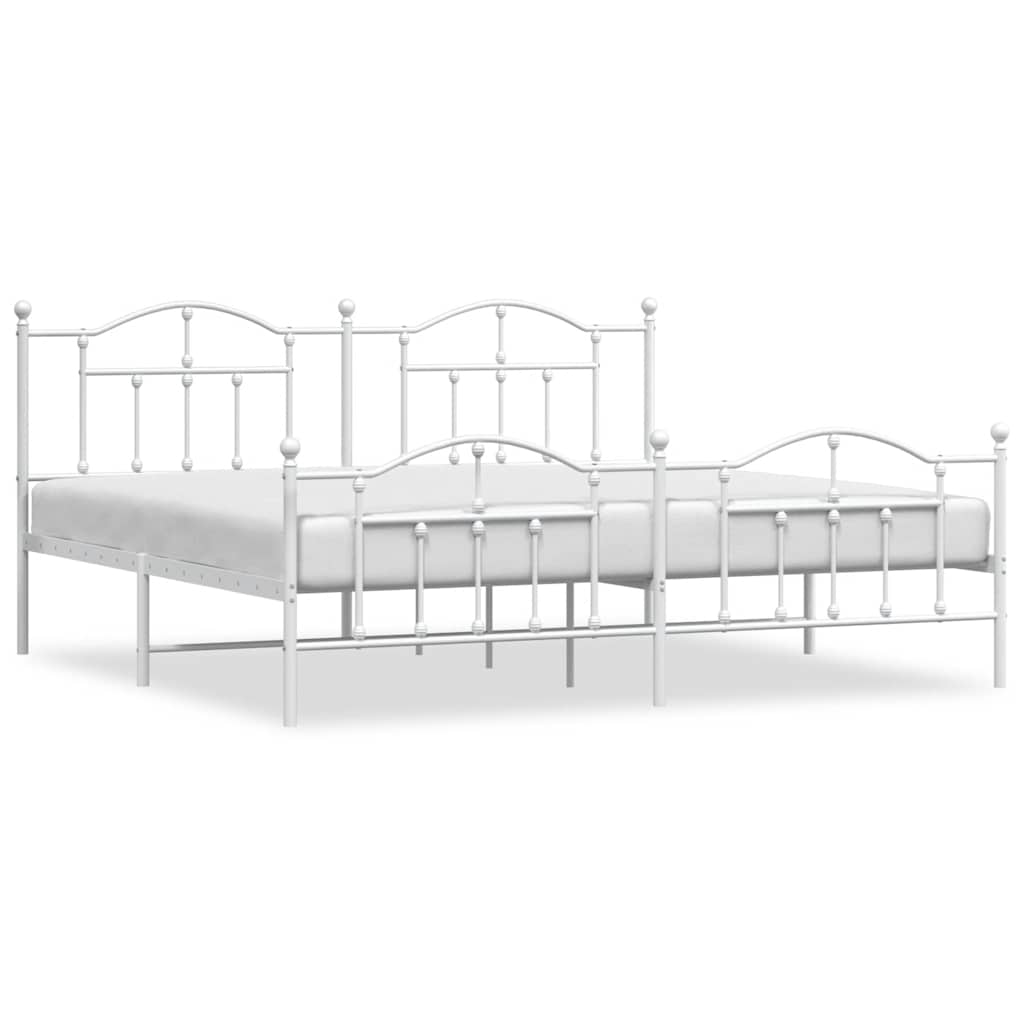 Metal Bed Frame with Headboard and Footboard White 193 x 203 cm
