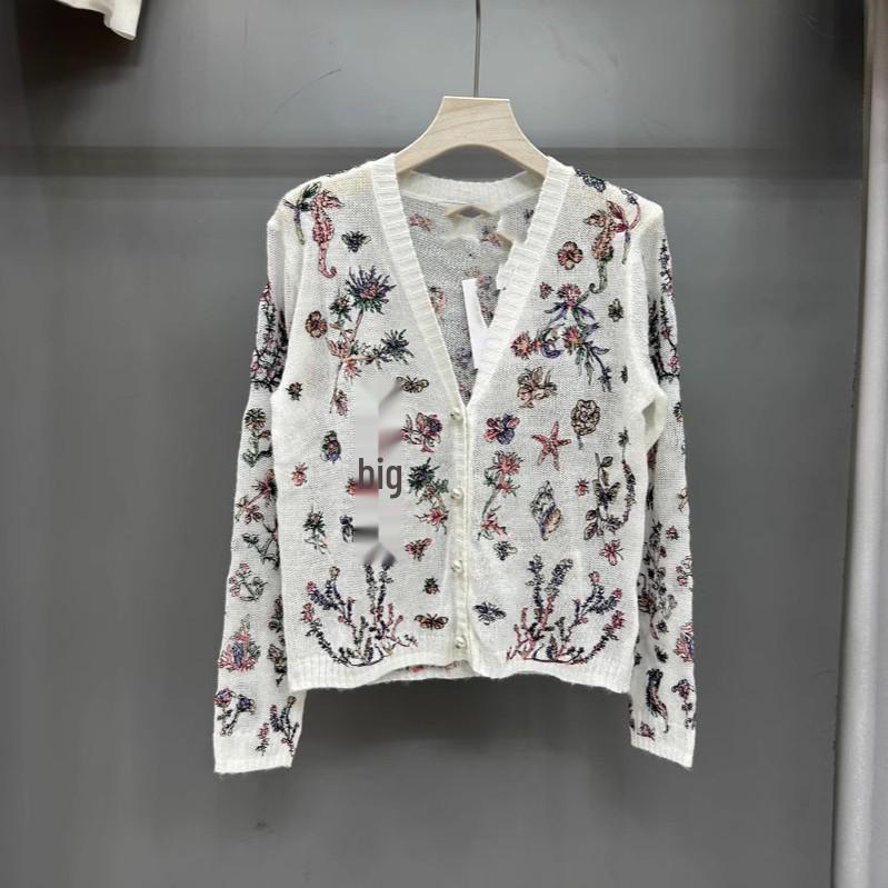 

Высококачественный вышитый мохеровый кардиган с V-образным вырезом и длинными рукавами для весны Large белый