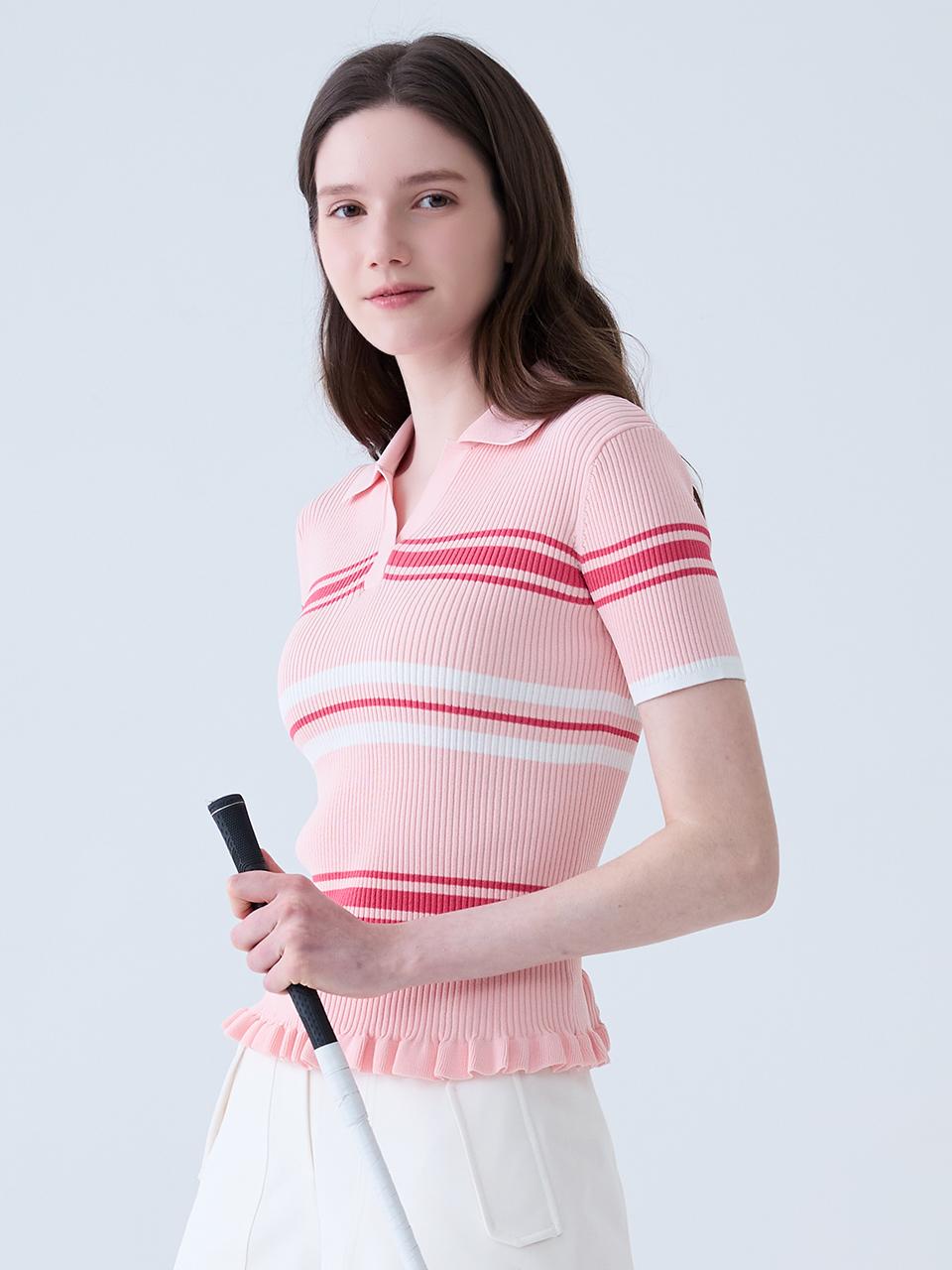 Road Roar Striped Frill Collar Knit Pink Pink/M