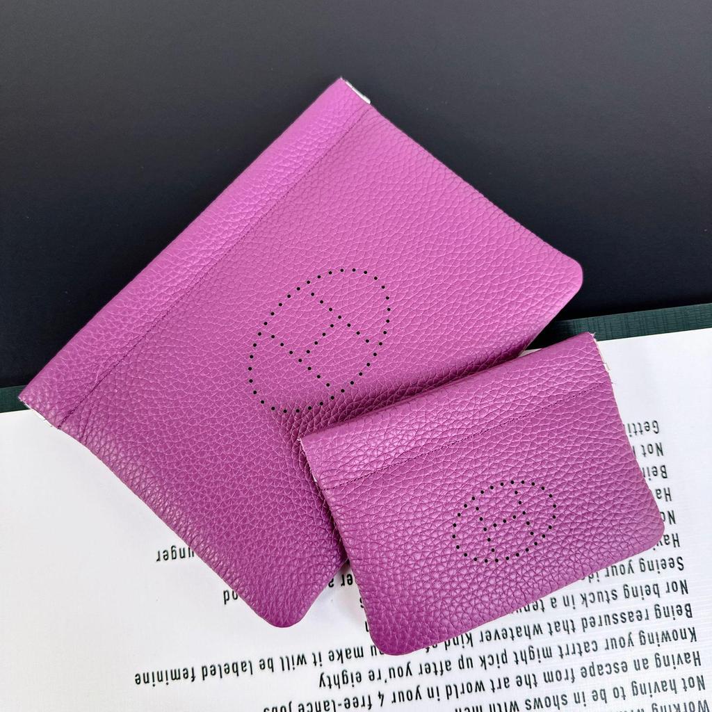 H Haus Mini Geldbörse aus echtem Leder: Togo Rindsleder Geldbörse, Schlüssel- & Lippenstifthalter, ID- & Kartenorganisator